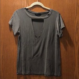 Olivaceous Grey Cut Out Vneck Top